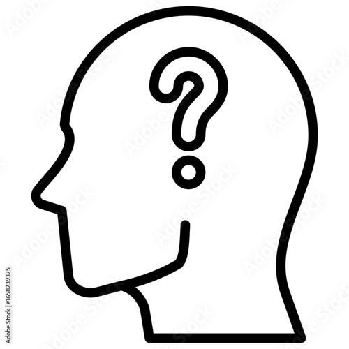 Thinking Mind Outline Icon Design Vector - Human head with question mark inside, symbolizing curiosity, doubt, or problem-solving