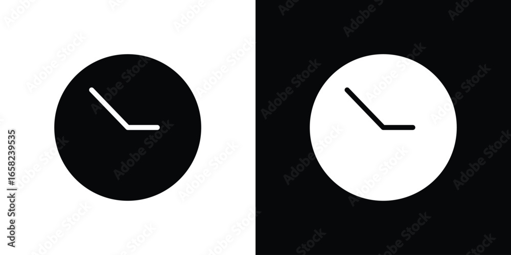 Simple Clock Icon in Two Color Variations Isolated on White and Black Backgrounds Simple Clock Icon in Two Color Variations Isolated on White and Black Backgrounds