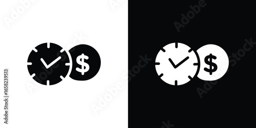 Time is Money Icon, Isolated on White and Black Background