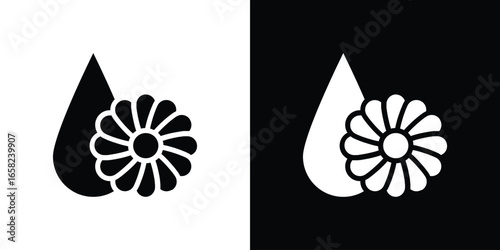 Flower and Drop Icon, Isolated on White and Black Background