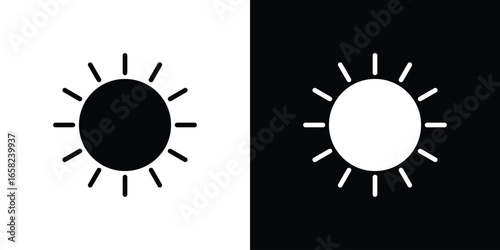 Sun Icon in Two Variations with Black and White Backgrounds