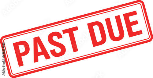 Red and white rectangular stamp with the words past due in bold red letters against a white background