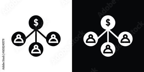 Financial Network Icon in Black and White with User Icons