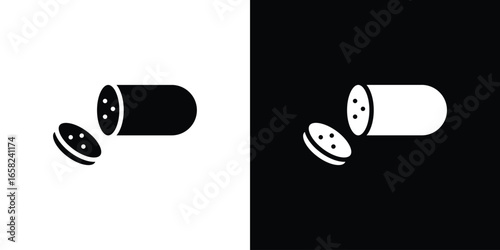 Sausage Icon Sliced, Isolated on White and Black Background