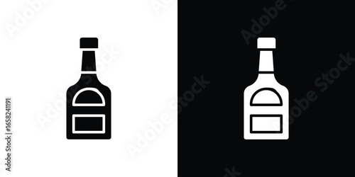 Sauce Bottle Icon Isolated on White and Black Backgrounds