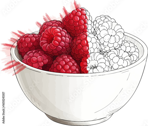 Conceptual Art Sketch Style A Bowl of Fresh Raspberries
