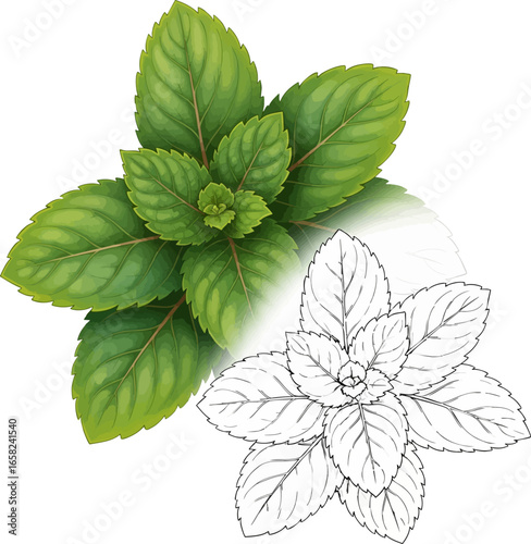 Conceptual Art Sketch Style A Bunch of Mint Leaves