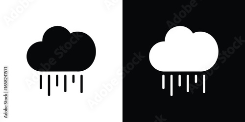 Rain Cloud Icon, Isolated on White and Black Backgrounds