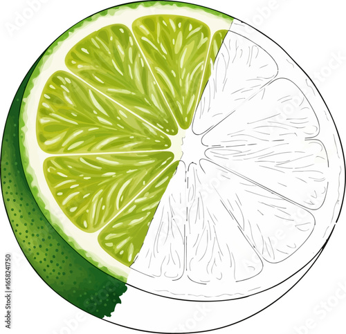 Conceptual Art Sketch Style A Green Lime Sliced in Half