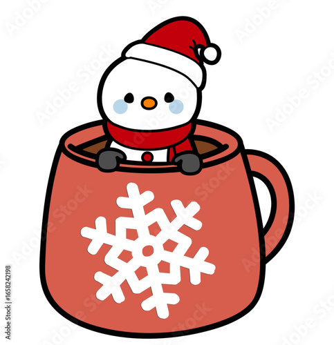 cute cartoon snowman in a hot chocolate mug - layered cut file - christmas sticker