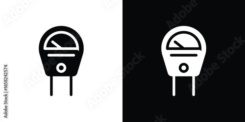 Parking Meter Icon in Black and White, Isolated on White and Black Background