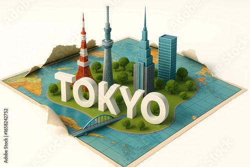 Tokyo 3D City Landmark Poster Creative Map Design