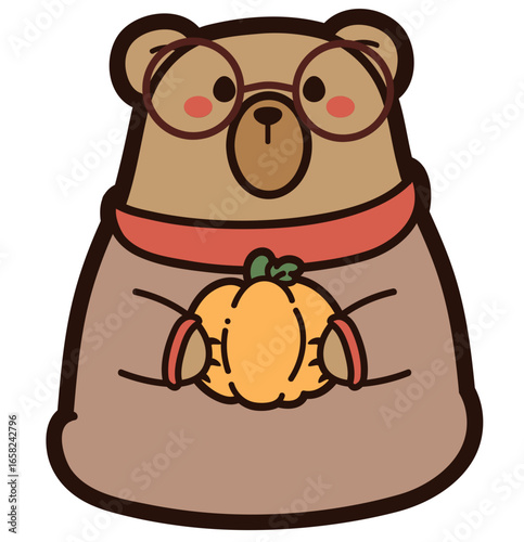cute fall bear with pumpkin - layered cut file - autumn clip art
