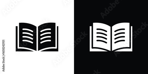 Open Book Icon in Black and White, Isolated on White Background