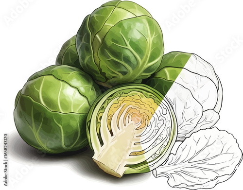 Conceptual Art Sketch Style A Still Life of Brussels Sprouts