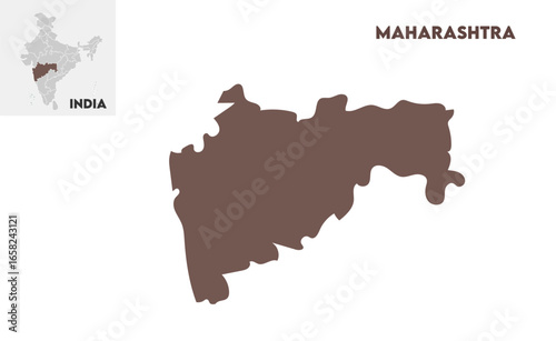 Maharashtra map, Indian states, suitable for education, business, presentations, print, web use, and creative geographic projects. Indian union territory.