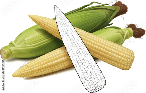 Conceptual Art Sketch Style A Still Life of Baby Corn