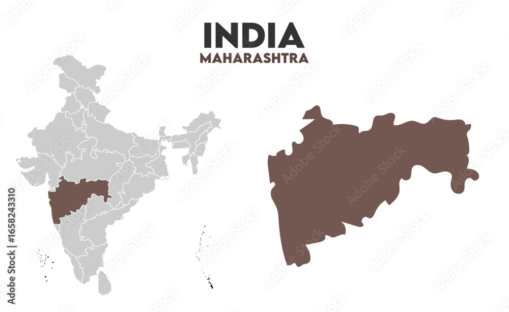 Fototapeta premium Maharashtra Outline map, Indian states, suitable for education, business, presentations, print, web use, and creative geographic projects. Indian union territory.