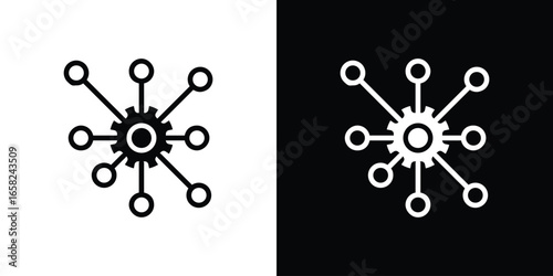 Gear with Connections Icon, Isolated on White Background and Black Background
