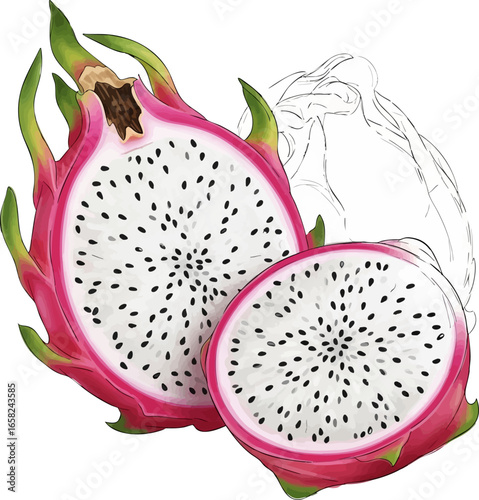 Conceptual Art Sketch Style Conceptual Art Still Life of a Sliced Dragon Fruit