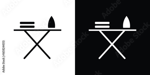 Ironing Board Icon with Iron and Clothes, Isolated on White Background
