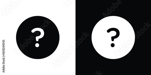 Question Mark Icon in Circle, Isolated on White and Black Background