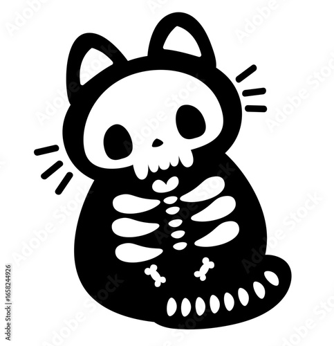 cute skeleton spooky halloween kitten - layered cut file -
