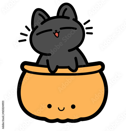 cute black cat into a pumpkin basket -layered cut file - sticker
