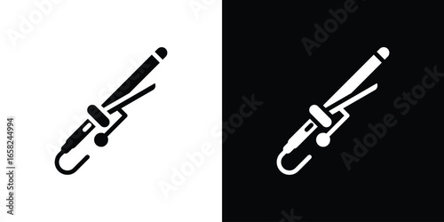 Hair Curling Iron Icon Isolated on White and Black Backgrounds