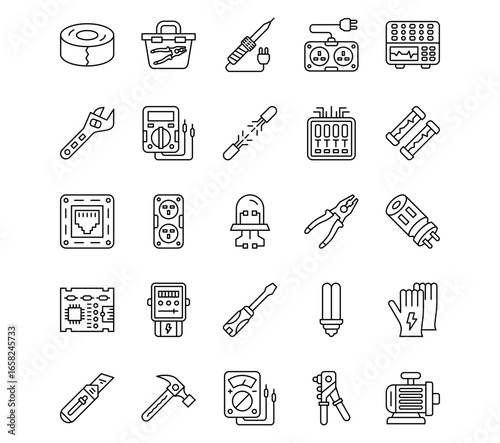 Electrician Tools Line Icons