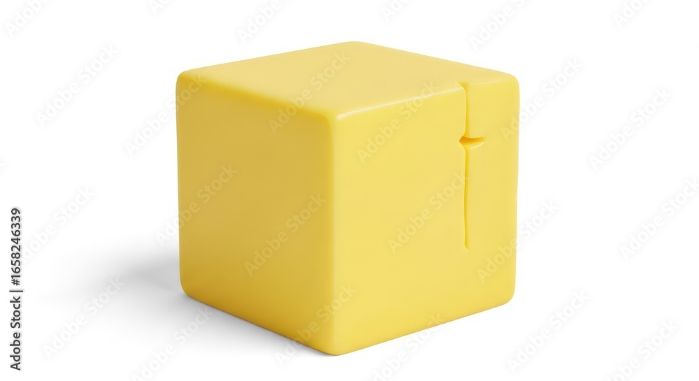 Fototapeta premium Minimalist Yellow Cube Object on White Background, Abstract Shape, 3D Render
