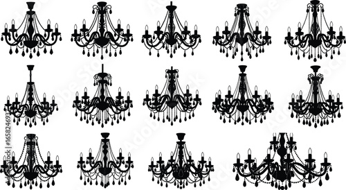 Chandelier silhouettes, vintage lighting, ornate decor, elegant fixtures, classic interior, hanging lights, antique style, decorative elements, luxury ambiance, home design