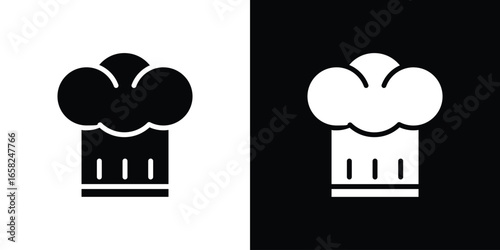 Chef Hat Icon in Black and White, Isolated on White Background