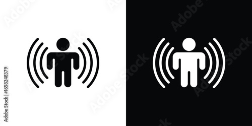 Person Icon with Waves, Isolated on White Background