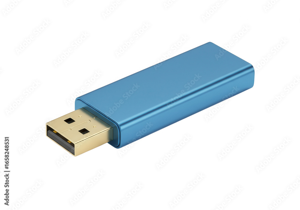 Render of a blue flash drive with gold connector isolated on transparent background Render of a blue flash drive with gold connector isolated on transparent background