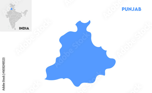 Punjab map, Indian states, suitable for education, business, presentations, print, web use, and creative geographic projects. Indian union territory.