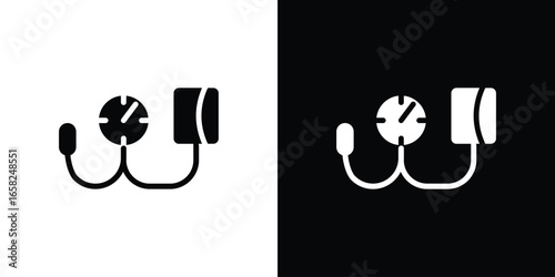 Sphygmomanometer Icon in Black and White with Medical Equipment