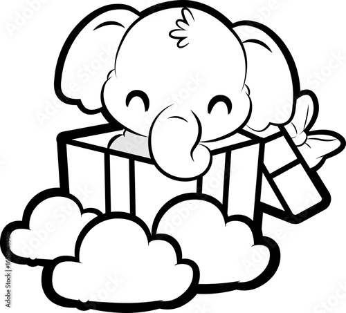 cute baby elephant in a present box - layered cut file- 