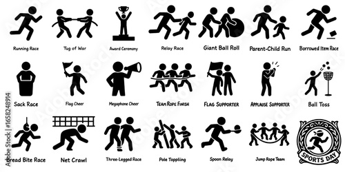 スポーツイベントのシルエットピクトグラム、Silhouette Pictograms for School Sports Festival