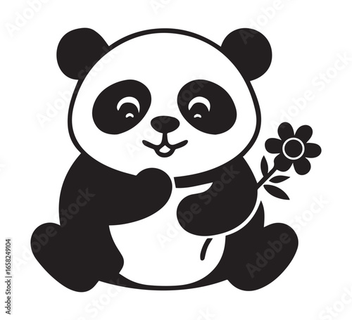Cute cartoon panda bear holding bamboo illustration,A cute and cuddly cartoon panda bear is depicted holding a stalk of bamboo, its favorite food