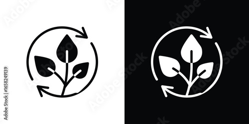 Plant Sprout in Circle with Arrows, Isolated on White Background