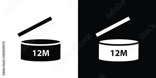 Open Jar Icon with 12M Label, Isolated on White and Black Background