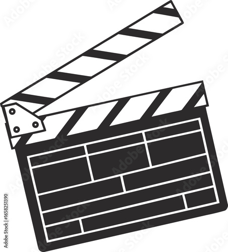 Classic film clapperboard mid open black silhouette for cinema production