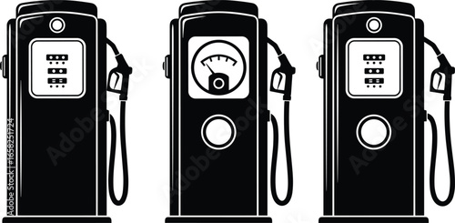 Vintage gas pump collection, retro fuel station decor, antique petrol dispenser, nostalgic automotive design, classic service station equipment, old fuel icons
