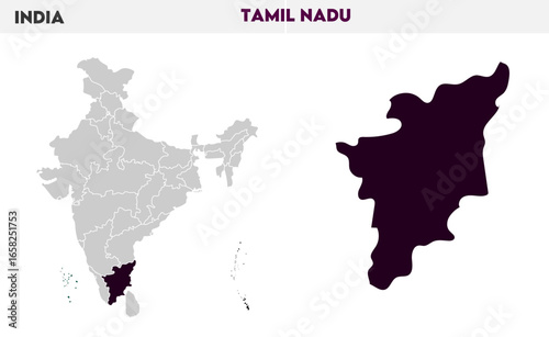 Tamil Nadu administrative map, Indian states, suitable for education, business, presentations, print, web use, and creative geographic projects. Indian union territory.
