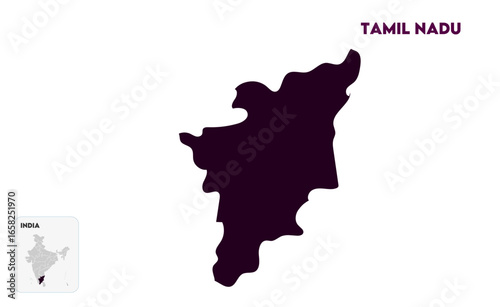 Tamil Nadu map design, Indian states, suitable for education, business, presentations, print, web use, and creative geographic projects. Indian union territory.