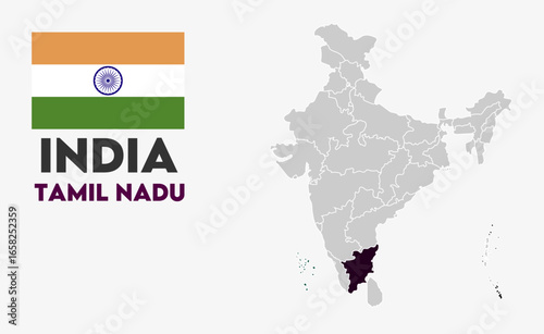 Tamil Nadu political map, Indian states, suitable for education, business, presentations, print, web use, and creative geographic projects. Indian union territory.