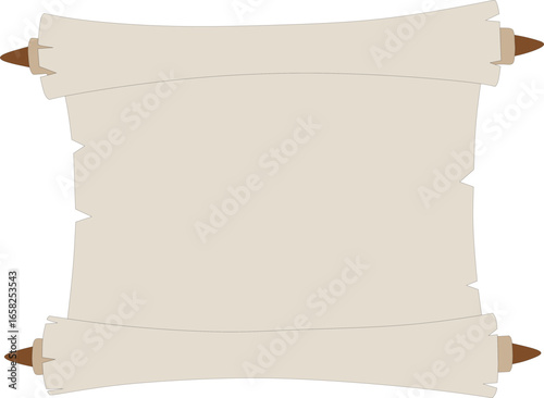 An antique scroll of parchment with wooden handles for text or design use