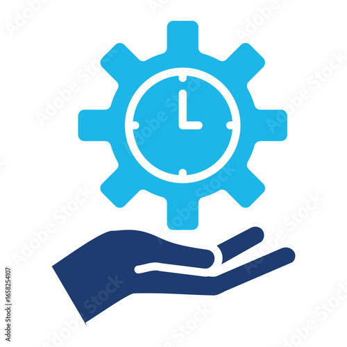 Time Management Icon In Blue Monochrome Flat Design, Vector Illustration
