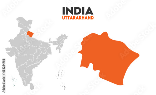 Uttarakhand Outline map, Indian states, suitable for education, business, presentations, print, web use, and creative geographic projects. Indian union territory.